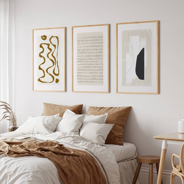 Mural de tres cuadros abstracto para dormitorio - kuadro –