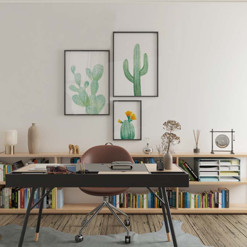 Mural de cuadros con flores y cactus para cocina u oficina