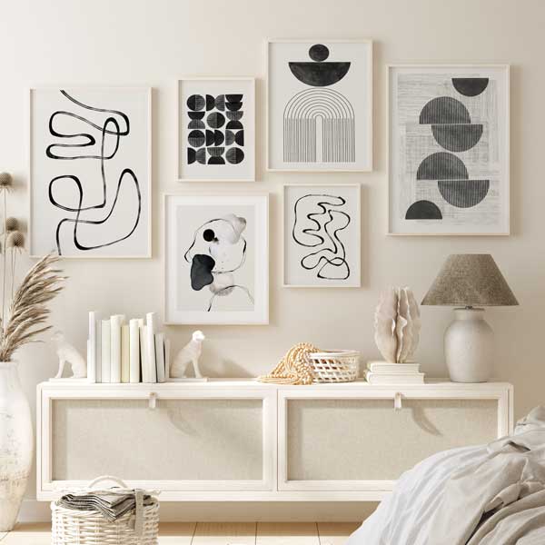 colección de cuadros abstractos en blanco y negro para salón o dormitorio - kuadro