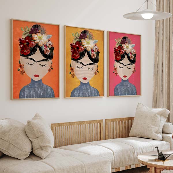 colección de cuadros de Frida Kalho en varios colores, para salón o dormitorio - kuadro
