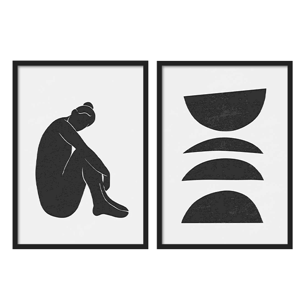 conjunto de cuadros abstractos en blanco y negro - kuadro