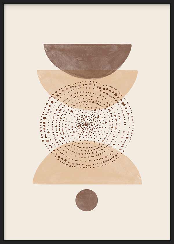 cuadro lámina decorativa abstracta y geométrica con circunferenicas y medias lunas en tonos beige y marrón - kuadro