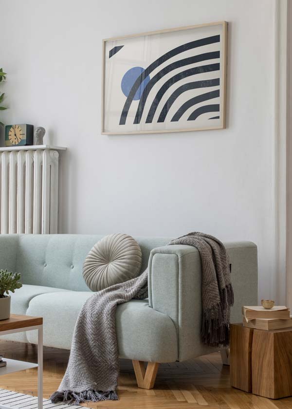 Decoración con cuadros, ideas -  lámina decorativa abstracta y minimalista blanca y azul