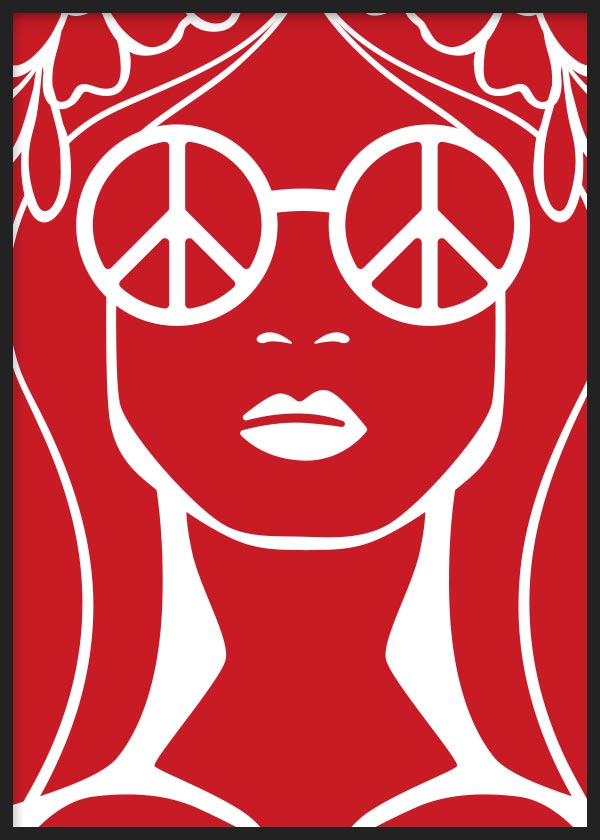 Cuadro de ilustración moderna, Posters, Prints, & Visual Artwork, Gafas de Paz Rojo Brillante
