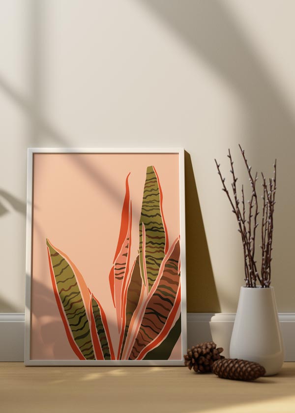 Decoración con cuadros, ideas -  lámina decorativa de ilustración de hojas en tonos beige y pastel