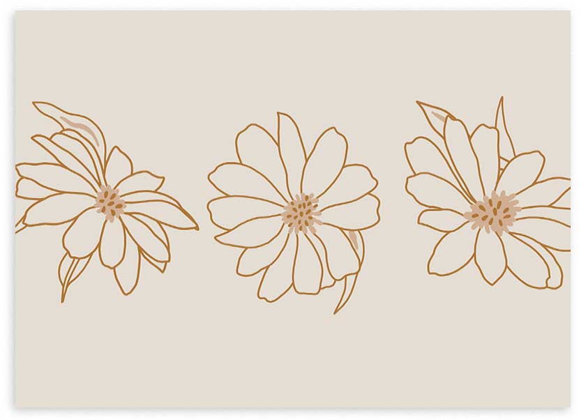 lámina decorativa de ilustración floral en color beige, tres flores