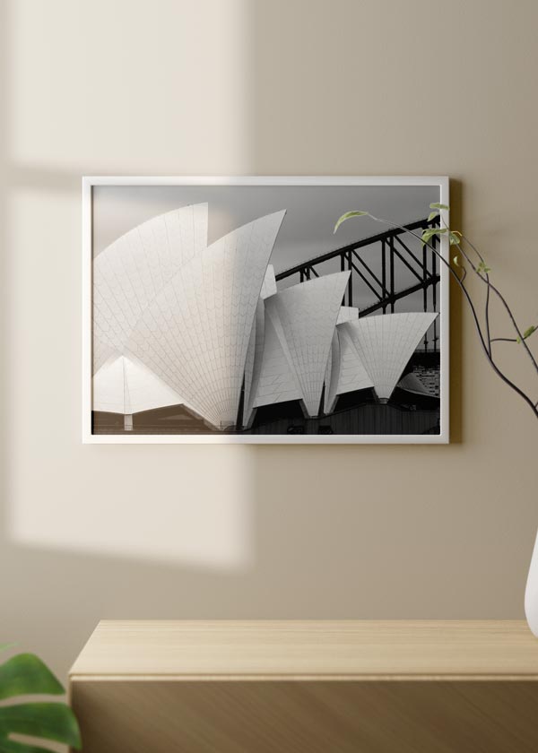 decoración con cuadros, ideas - lámina decorativa de ópera de Sídney en horizontal, fotográfico y blanco y negro - kuadro