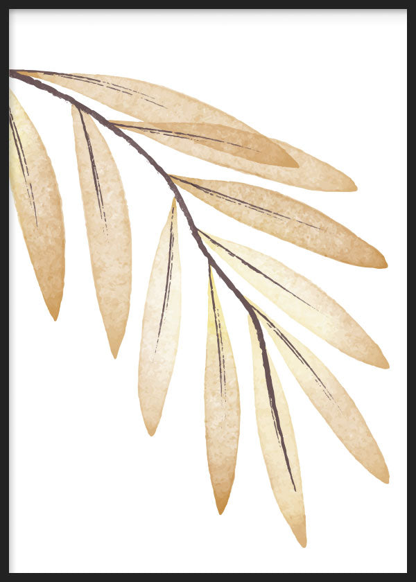 cuadro para lámina decorativa de rama con hojas en tonos marrones. ilustración floral. Marco negro
