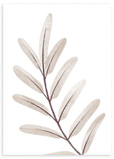 lámina decorativa de rama con hojas en tonos grisáceos, ilustración de flor