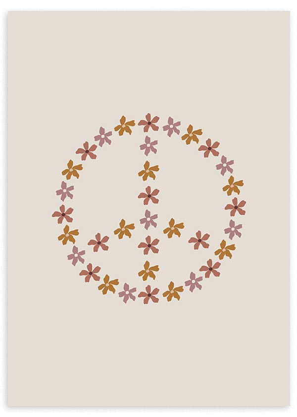 lámina decorativa de símbolo de la paz hecho con flores, ilustración nórdica y minimalista