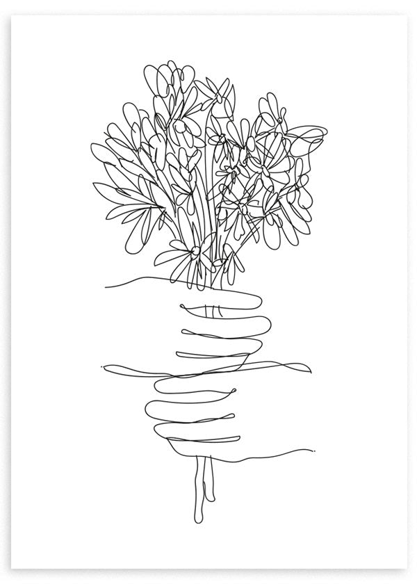 lámina decorativa para cuadro abstracto con flores y manos en blanco y negro