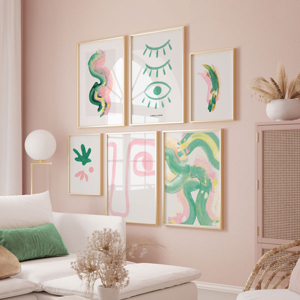 mural de cuadros abstracto y colorido para salón o dormitorio
