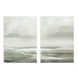 Conjunto de dos cuadros abstractos y minimalistas, paisaje de lago