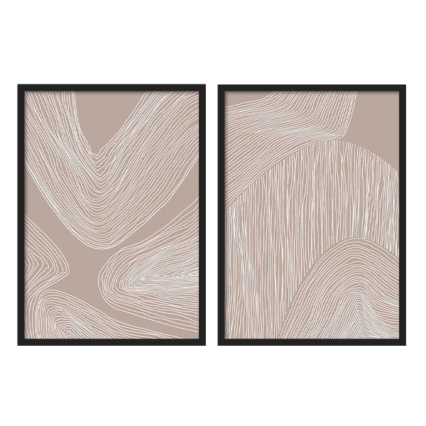 Conjunto de dos cuadros de ilustraciones abstractas, fondo beige