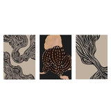 Conjunto de tres cuadros de ilustraciones abstractas y mujer en tonos negros y beige oscuro
