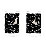 Conjunto de dos cuadros, ilustraciones abstractas y minimalistas en blanco y negro
