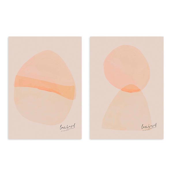 Conjunto de dos cuadros, ilustraciones abstractas y minimalistas, tonos beige y estilo nórdico