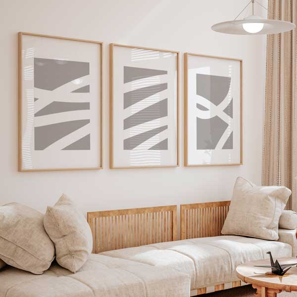 conjunto de tres cuadros minimalistas en blanco y negro para decorar el salón o el dormitorio - kuadro