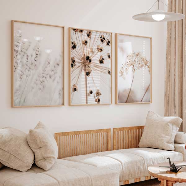 conjunto de tres cuadros nórdicos de estilo floral - kuadro