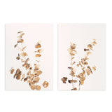 Conjunto de dos cuadros florales, eucaliptos en tonos bronce y beige