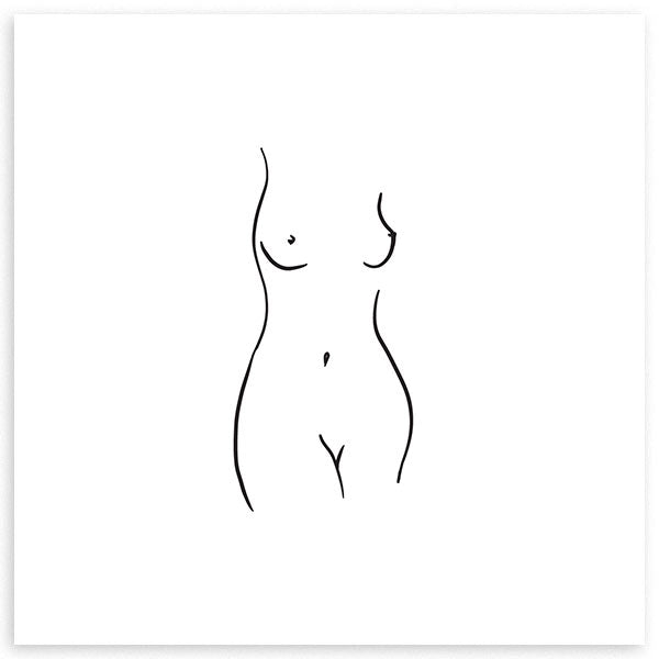 Cuadro cuadrado de ilustración de cuerpo de mujer en blanco y negro. Una obra sencilla pero muy elegante.