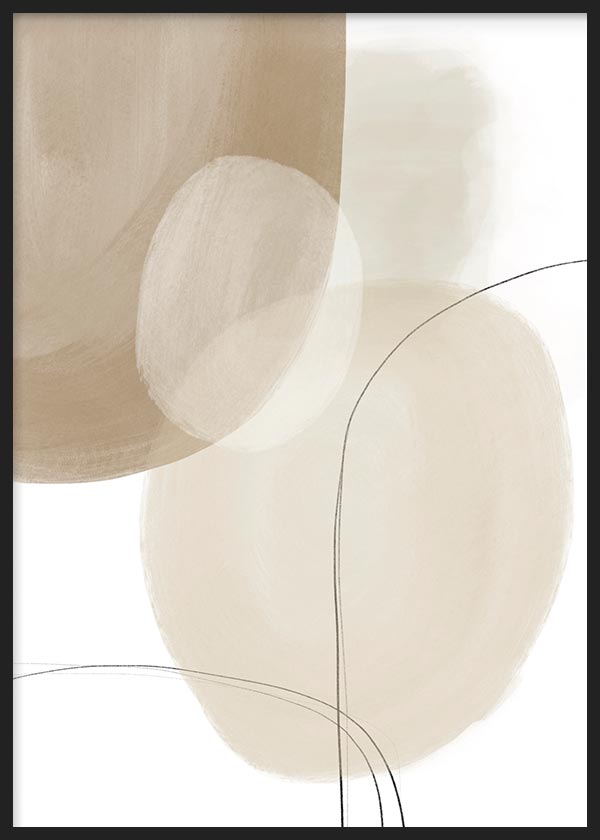 Cuadro minimalista y abstracto con ilustraciones de trazos negros y marrones sobre fondo blanco