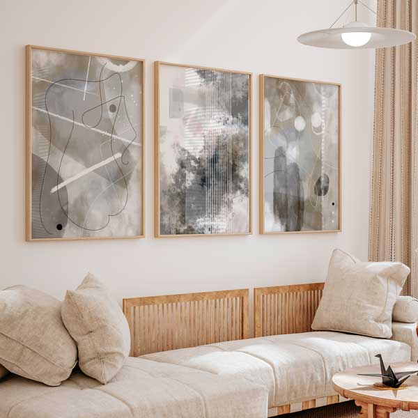 cuadros abstractos  en tonos gris y verde para salón o dormitorio, ilustración - kuadro