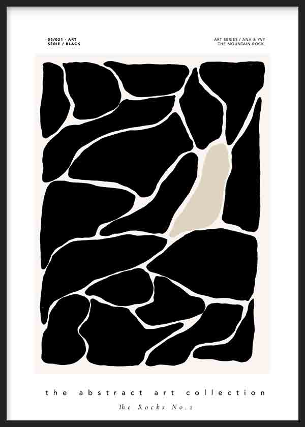 Cuadro minimalista con ilustración de rocas abstractas en negro