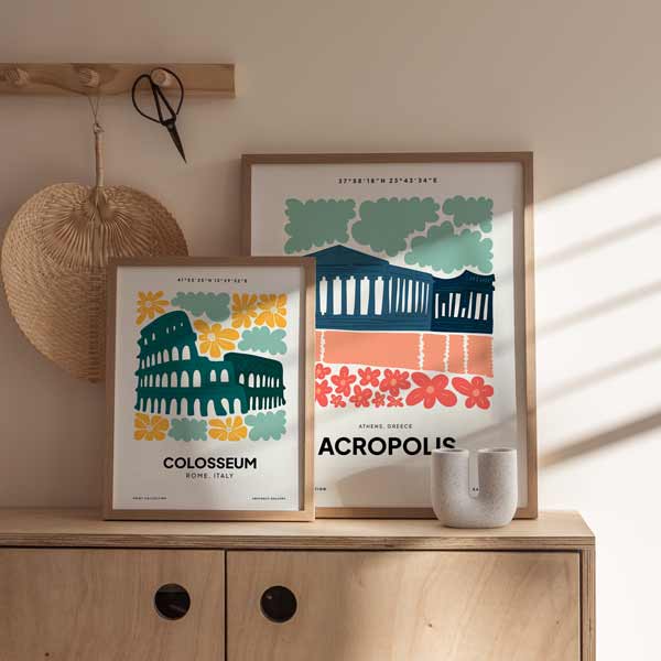 Cuadro Acrópolis, ilustración colorida. Una obra que te hará viajar a Atenas para ver una de los edificios romanos más icónicos del mundo