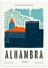 Cuadro Alhambra, ilustración colorida. Una obra que te hará viajar a Granada para ver una de los edificios más icónicos de España