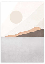 Cuadro ilustración de mar y montañas en tonos pastel y estilo nórdico. Una obra llena de paz y tranquilidad