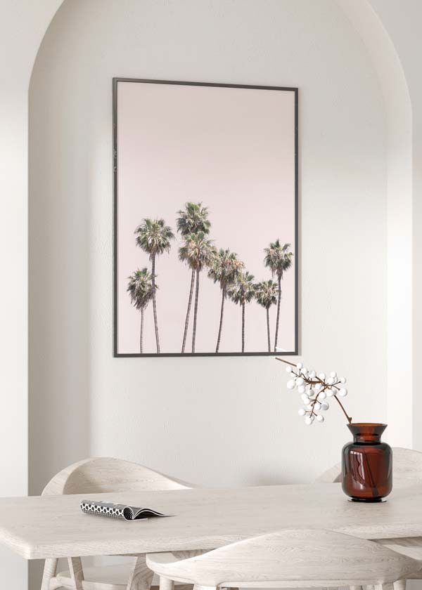 Decoración con cuadros, ideas - Cuadro fotográfico de palmeras y cielo rosado. Una obra muy veraniega y fresca. 