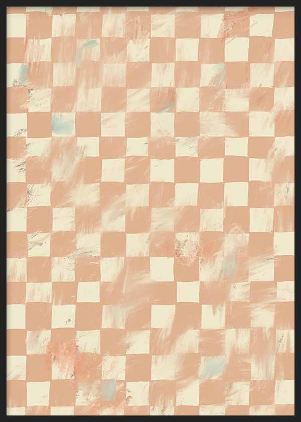 Cuadro de ilustración geométrica y minimalista, estilo ajedrez. Una obra en tonos beige, y marrónes
