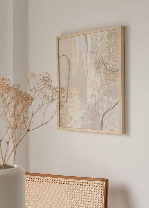 Cuadro abstracto y nórdico con ilustraciones en tonos beige y marrón