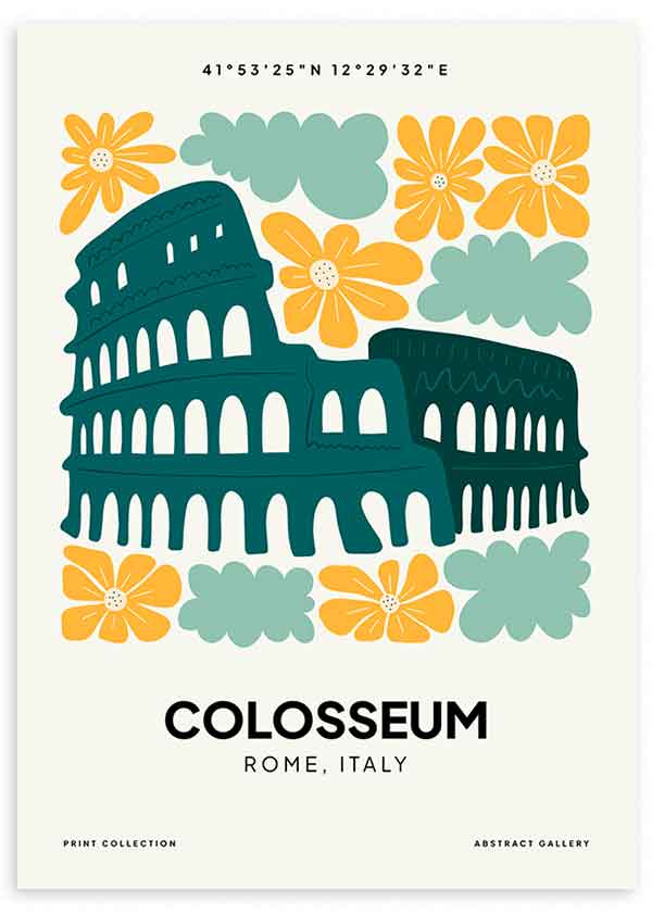 Cuadro Coliseo Romano, ilustración colorida. Una obra que te hará viajar a Roma para ver una de las 7 maravillas del mundo