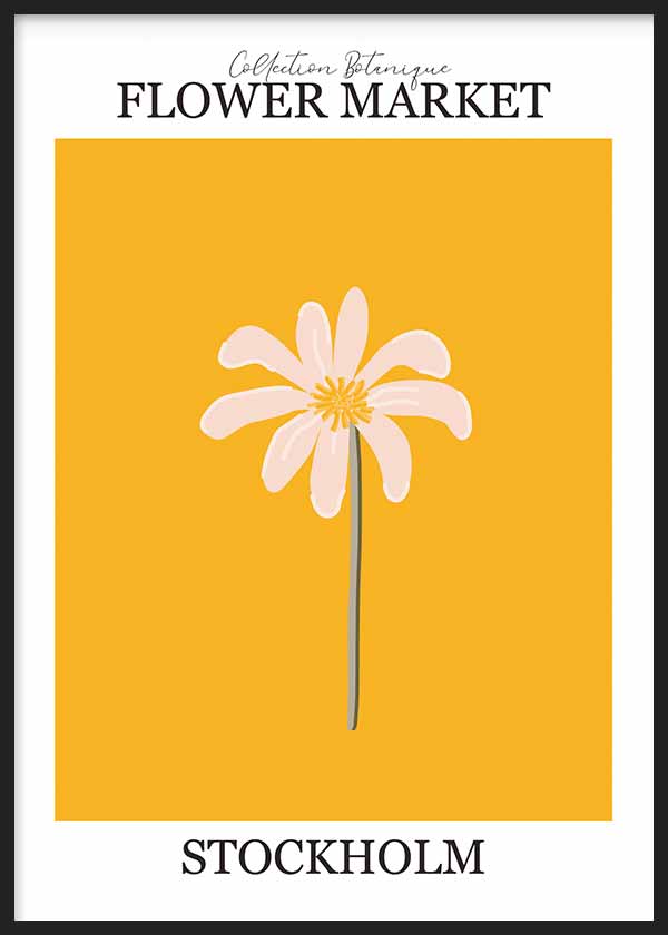 Cuadro de ilustración floral colorida sobre fondo amarillo