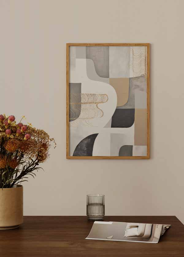Cuadro de estilo abstracto y geométrico en tonos grises y neutros