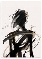 Cuadro de estilo abstracto de figura femenina en tonos negros y con detalles marrones