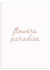 lámina decorativa con frase "flower paradise" (paraiso de flores) en tonos marrones, estilo beige