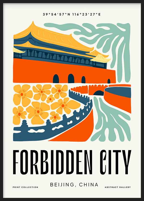 Cuadro de La Ciudad Prohibida, ilustración colorida. Una obra que te hará viajar a Pekín para ver una verdadera obra de arte arquitectónica en todo su conjunto