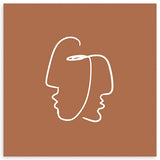 Cuadro cuadrado de ilustración de rostros minimalista y abstracta en blanco y marrón. Una obra sencilla pero muy elegante.