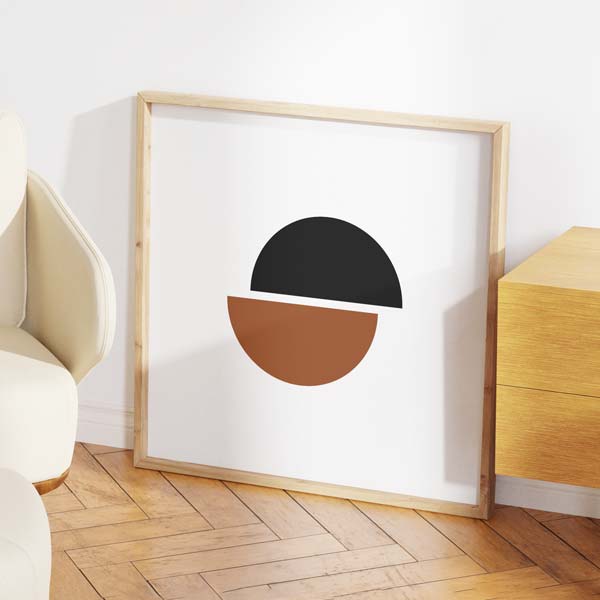 decoración con cuadros, ideas - Cuadro cuadrado de ilustración minimalista y geométrica con medios círculos. Una obra sencilla pero muy elegante.