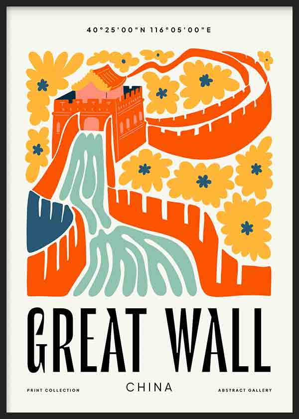 Cuadro Gran Muralla China, ilustración colorida. Una obra que te hará viajar a Asia para ver una de las 7 maravillas del mundo