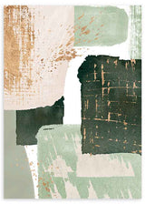 Cuadro abstracto y colorido con ilustraciones en tonos verdes y beige