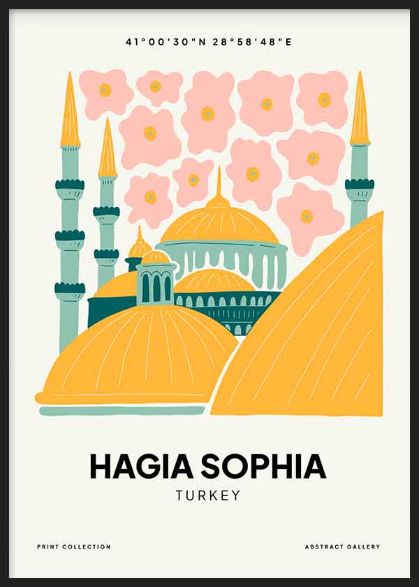 Cuadro Hagia Sophia (Santa Sofía), ilustración colorida. Una obra que te hará viajar a Estambul (Turquía) para ver la basílica más icónica de la ciudad