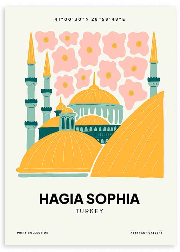 Cuadro Hagia Sophia (Santa Sofía), ilustración colorida. Una obra que te hará viajar a Estambul (Turquía) para ver la basílica más icónica de la ciudad