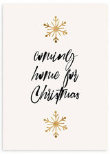 Cuadro de estilo nórdico y navideño con frase "Coming home for Christmas". Traducida al español la frase sería "De vuelta a casa por navidad"