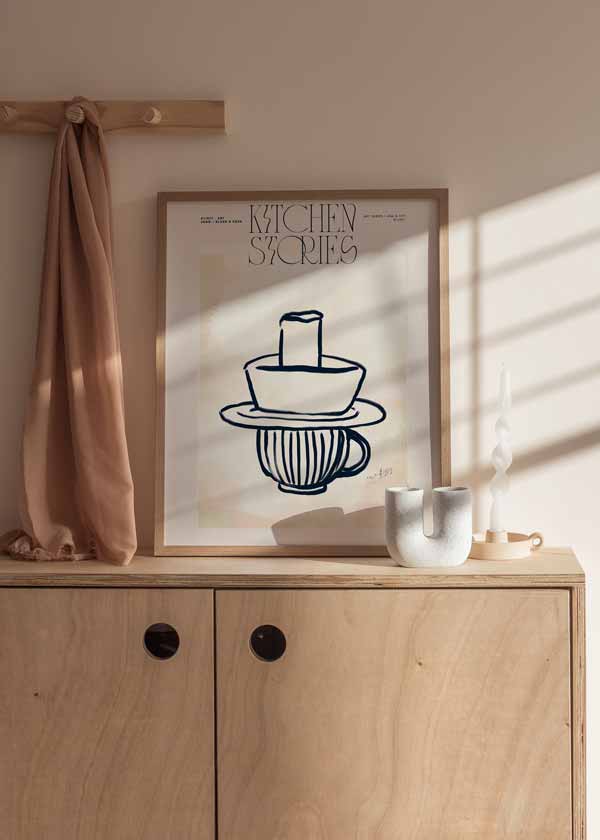 Cuadro de ilustración artística de taza de café, ideal para cocina, estilo nórdico