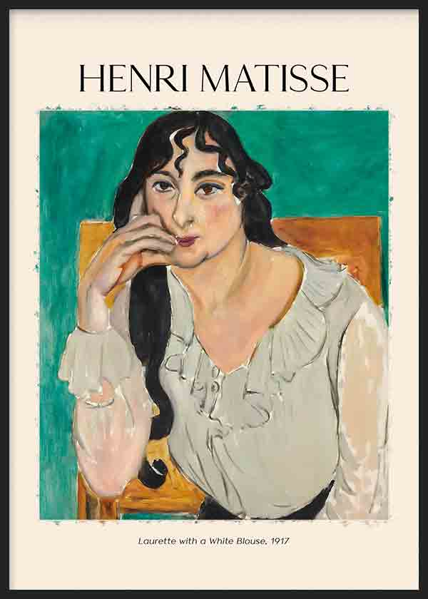 Cuadro artístico inspirado en el cuadro de Matisse Laurette with a white blouse. La obra fue pintada en en 1917 con el estilo innovador y colorido de Henri Matisse.