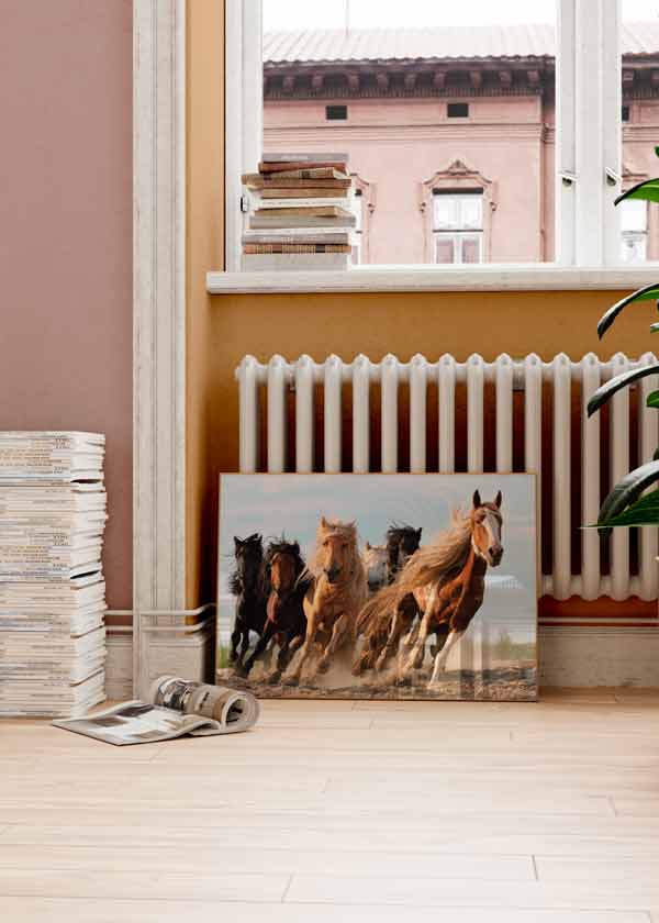 Cuadro en horizontal fotográfico de caballos corriendo en libertad